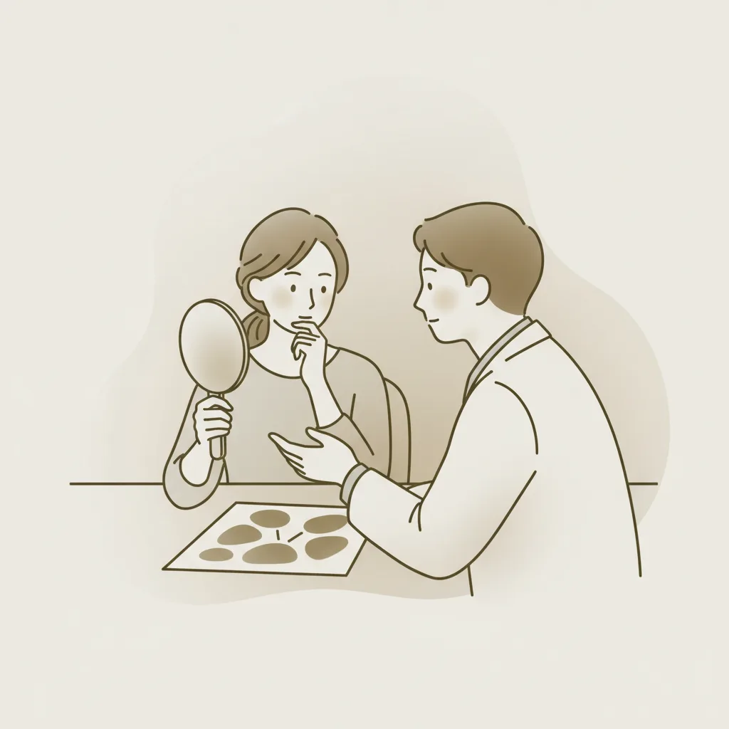 보톡스 시술 전 의사와 상담하며 미간과 눈가 주름, 사각턱 개선에 대해 논의하는 환자<p style=